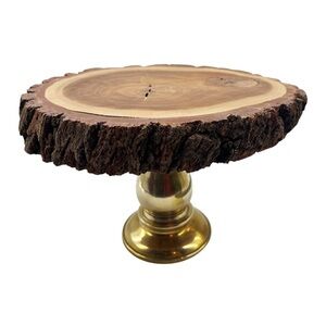 Vintage Raintree Reclaimed Solid Wood Rustic Cake Stand With Copper Base MCM